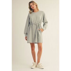 243. Grey Sweatshirt Drawstring Dress